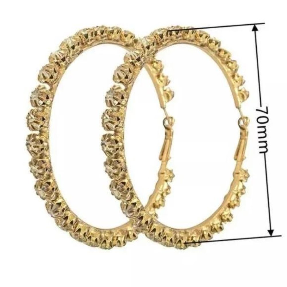 NEW 18K YELLOW GOLD DIAMOND HOOP EARRINGS, BEAUTIFUL EARRINGS, CUTE EARRINGS. - Picture 3 of 6